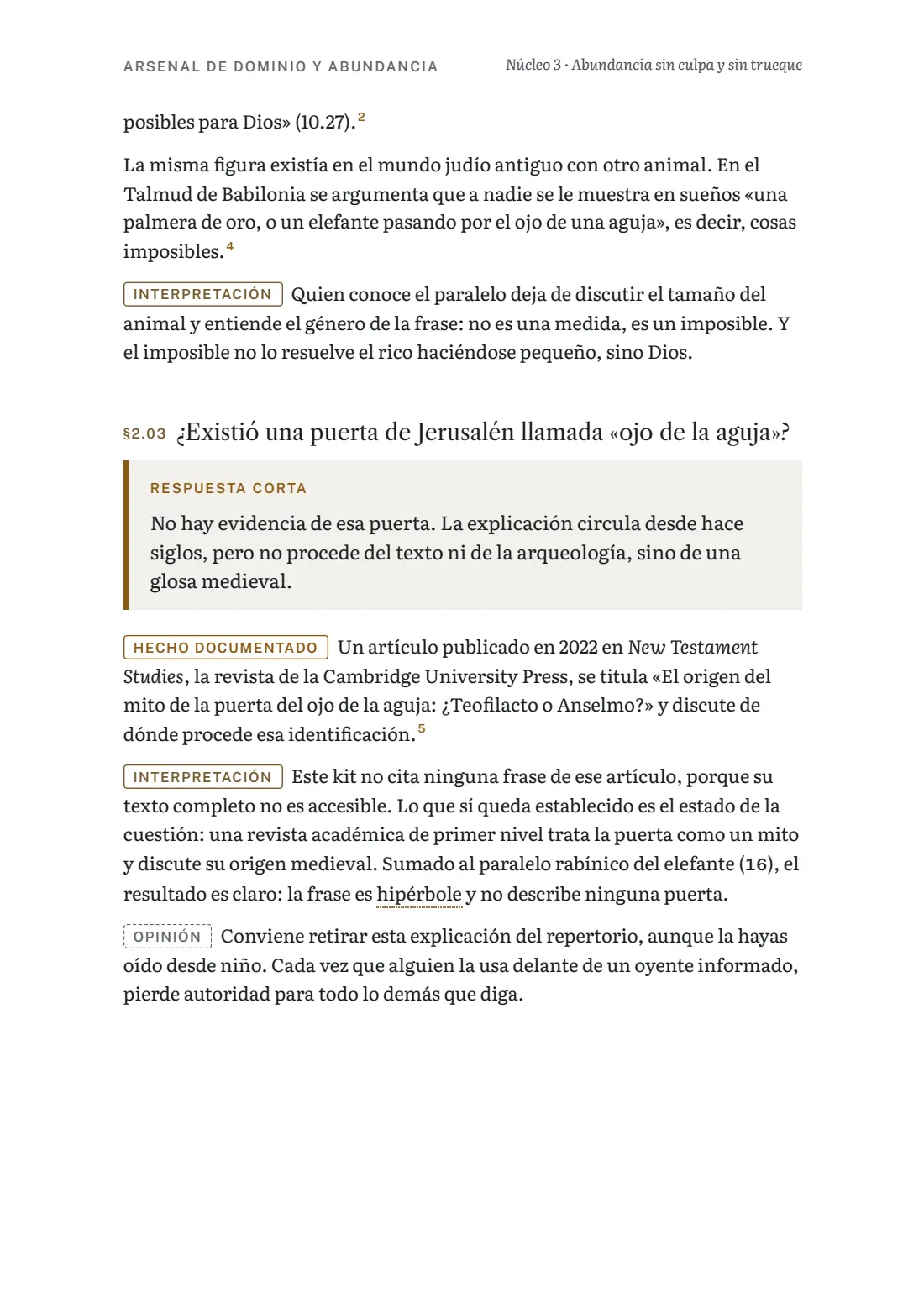 Página del núcleo 3 sobre el mito de la puerta del ojo de la aguja