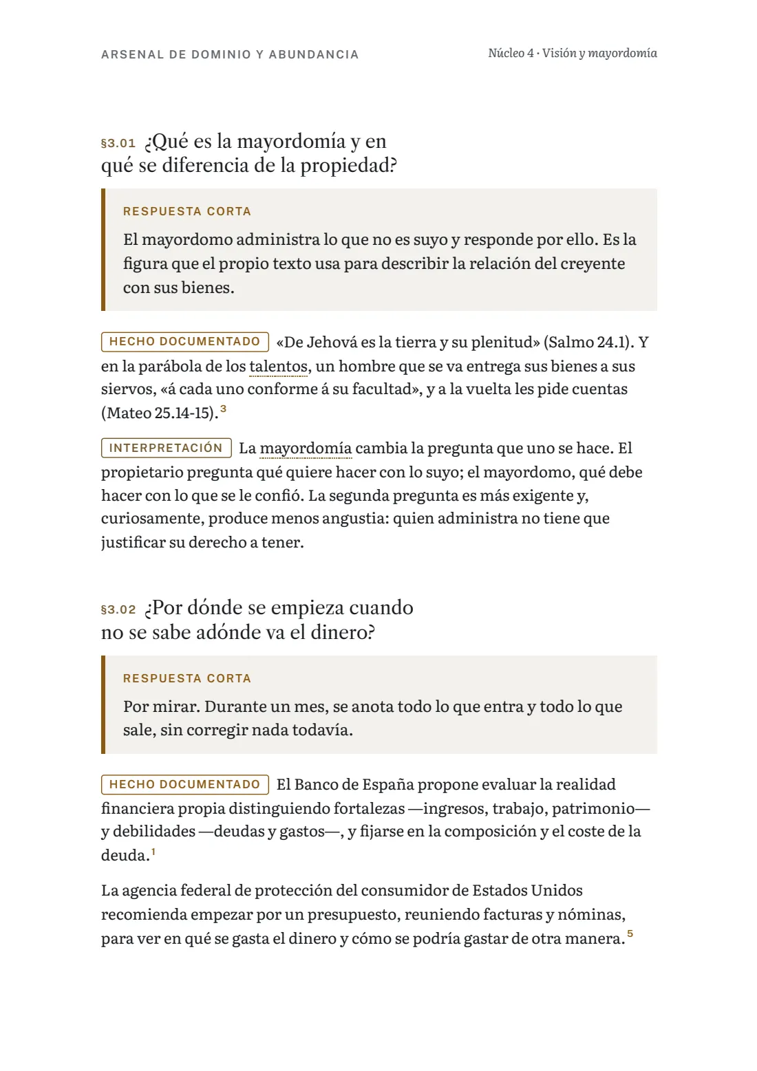 Página del núcleo 4 sobre administrar lo que hay